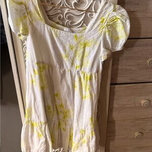 Abound White and Yellow Tie-Dye Puff Sleeve Tunic